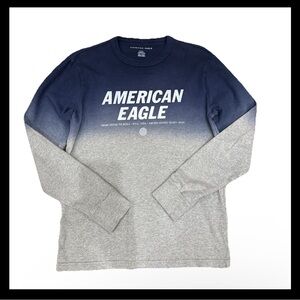 American Eagle Outfitters LS Crew Neck Gradation Navy Grey Cotton Tee Men Sz S